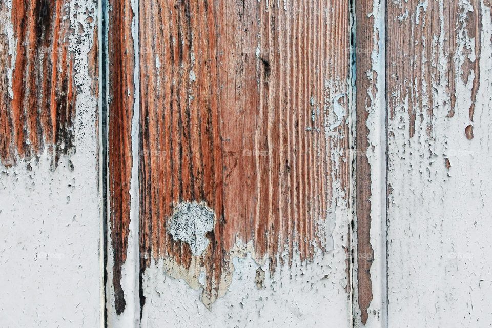 Beautiful texture background of an old wooden door with shabby and shabby white paint, flat lay close-up. The concept of backgrounds, textures, wallpapers, wood.