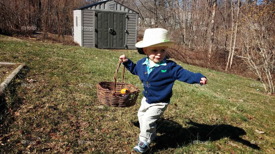 boy on Easter egg hunt