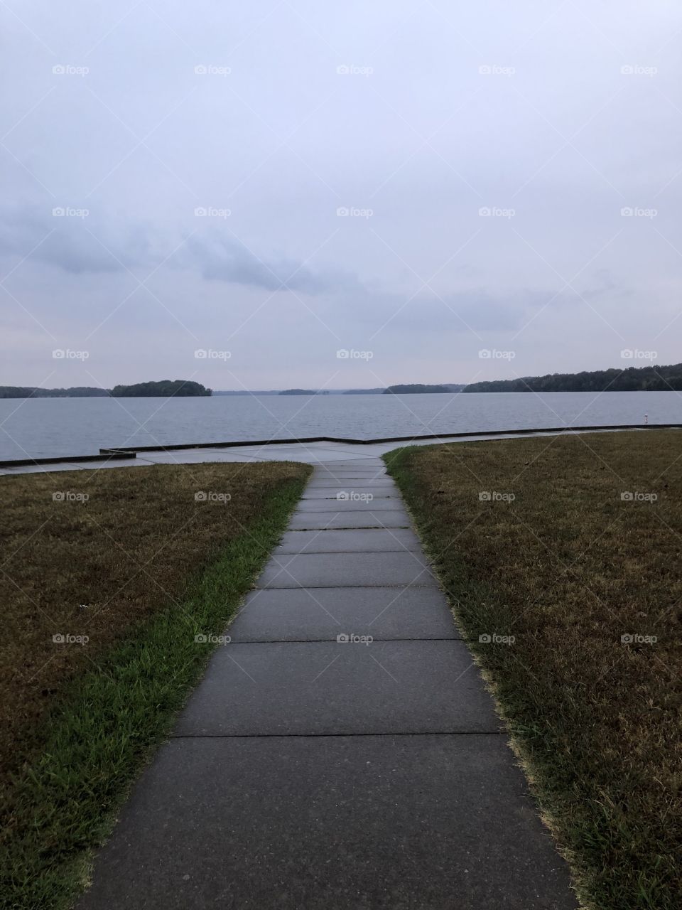 Walkway with lake in the background 