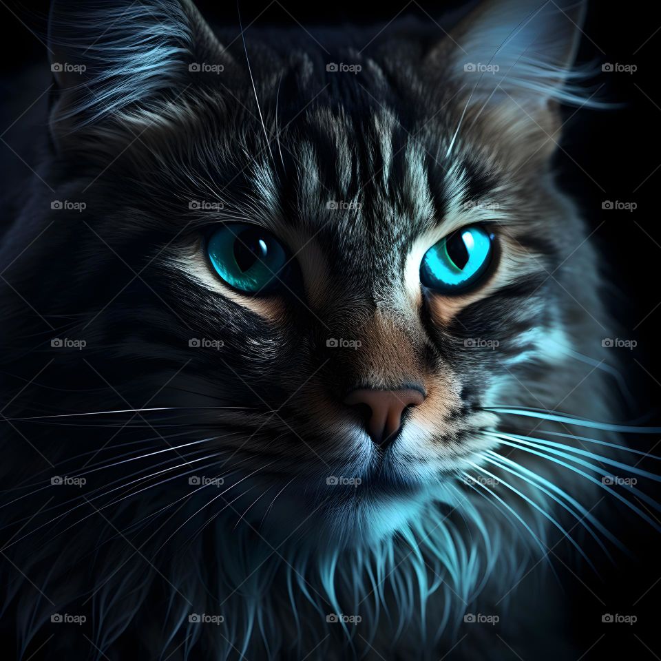 close up of a cat face with round eyes, in the style of vray tracing, photo-realistic techniques