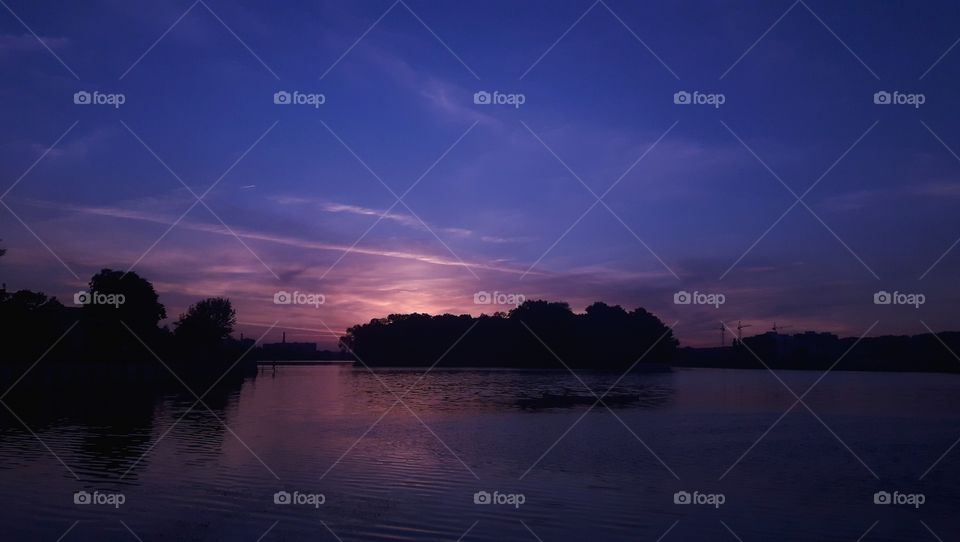 Magic photo of the lilac sunset and river