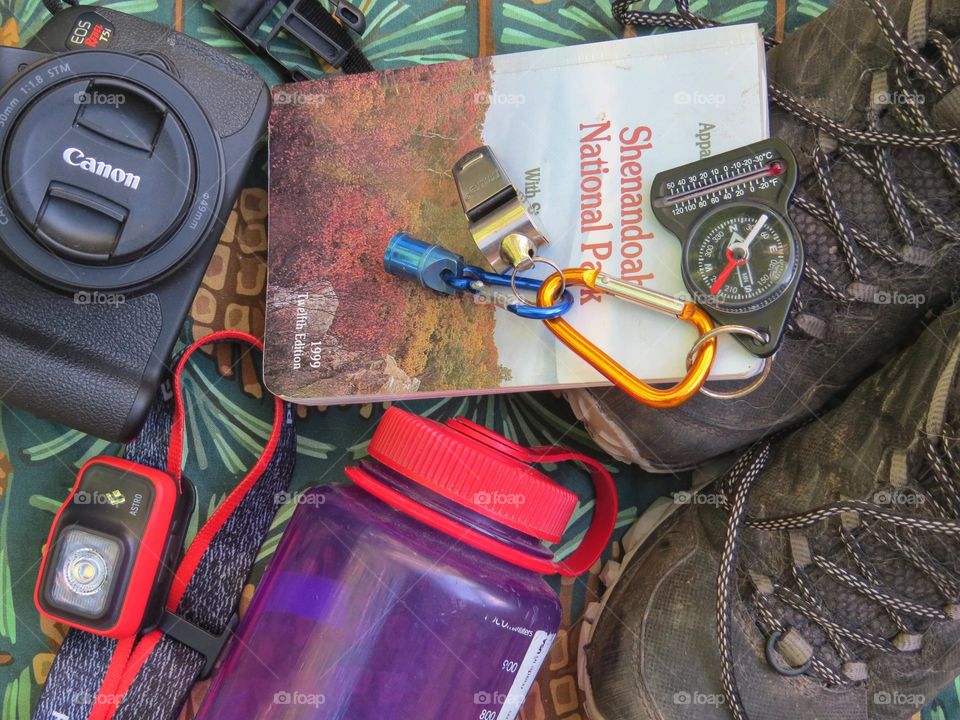 Items taken on a hiking vacation 