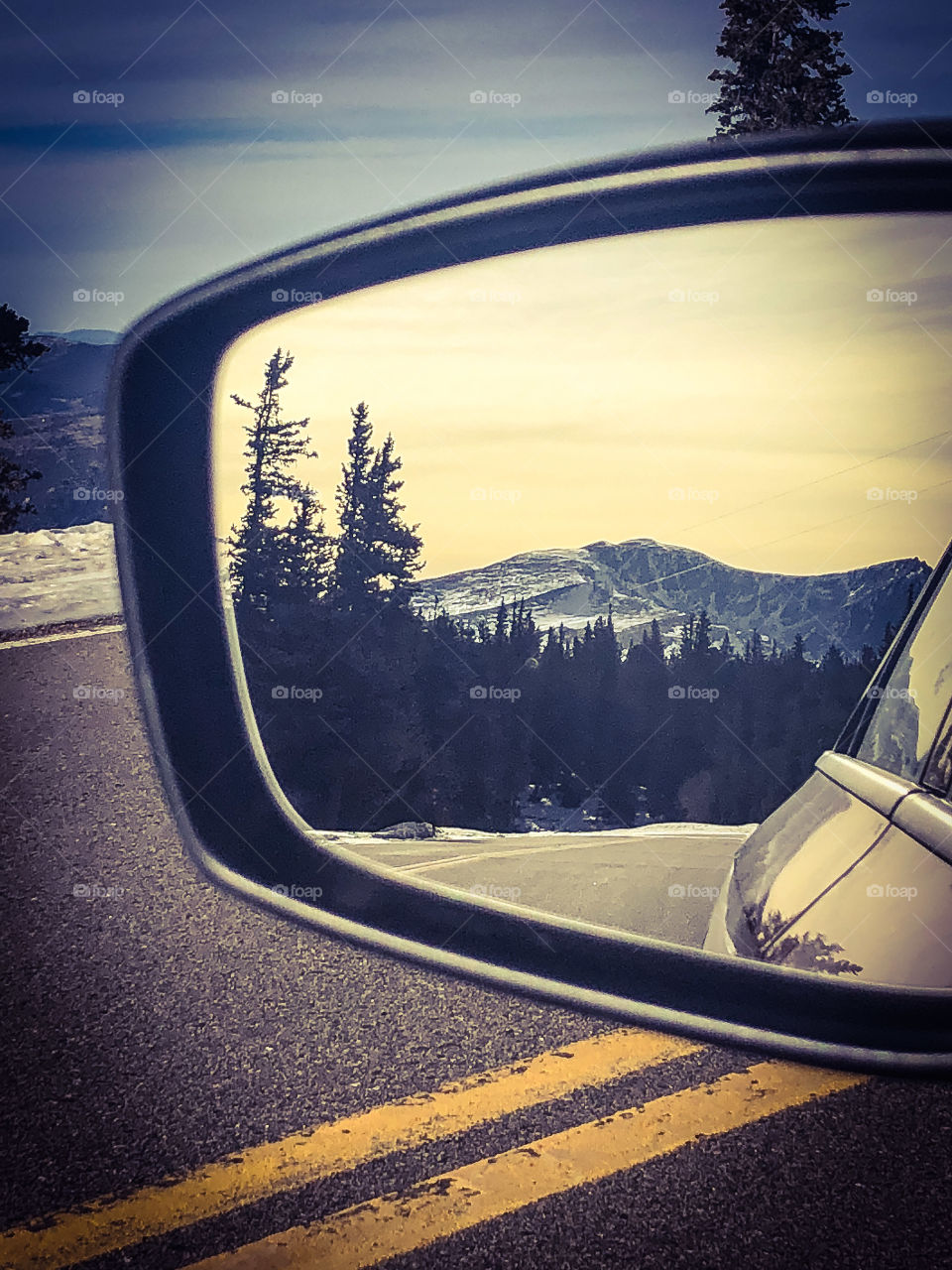 colorado mountain view in mirror