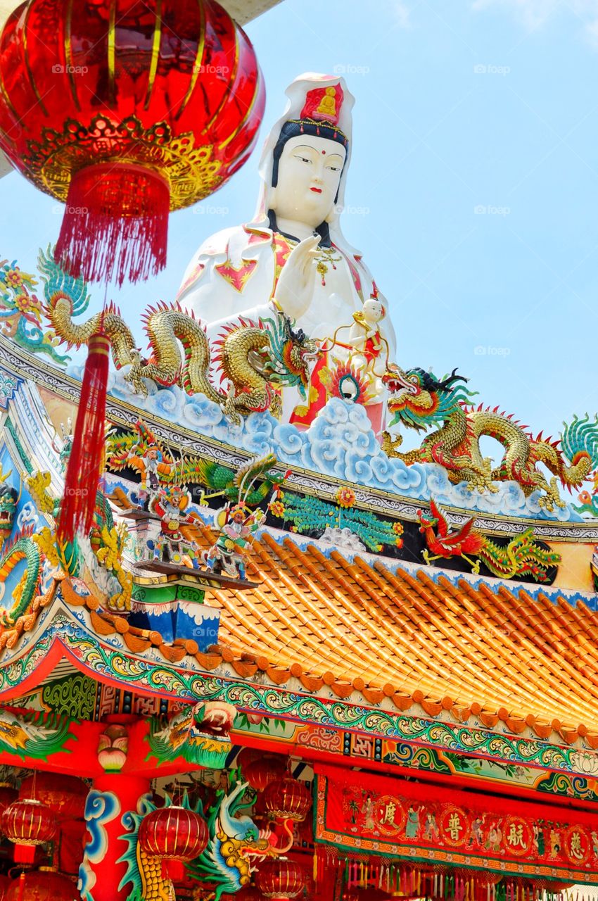 Chinese temple and Guanyin Statue.