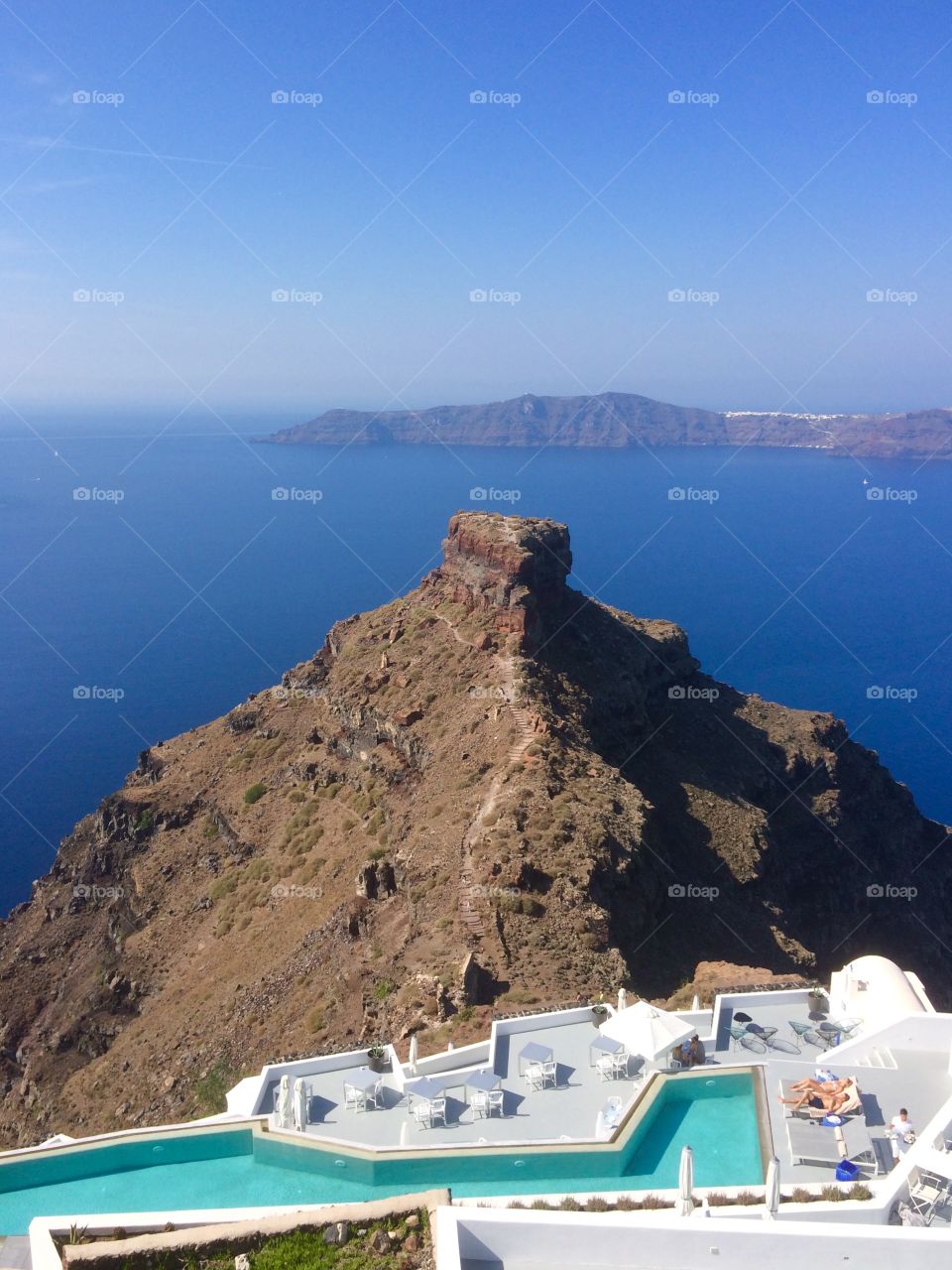 Santorini . Santorini island in the morning, sunny day