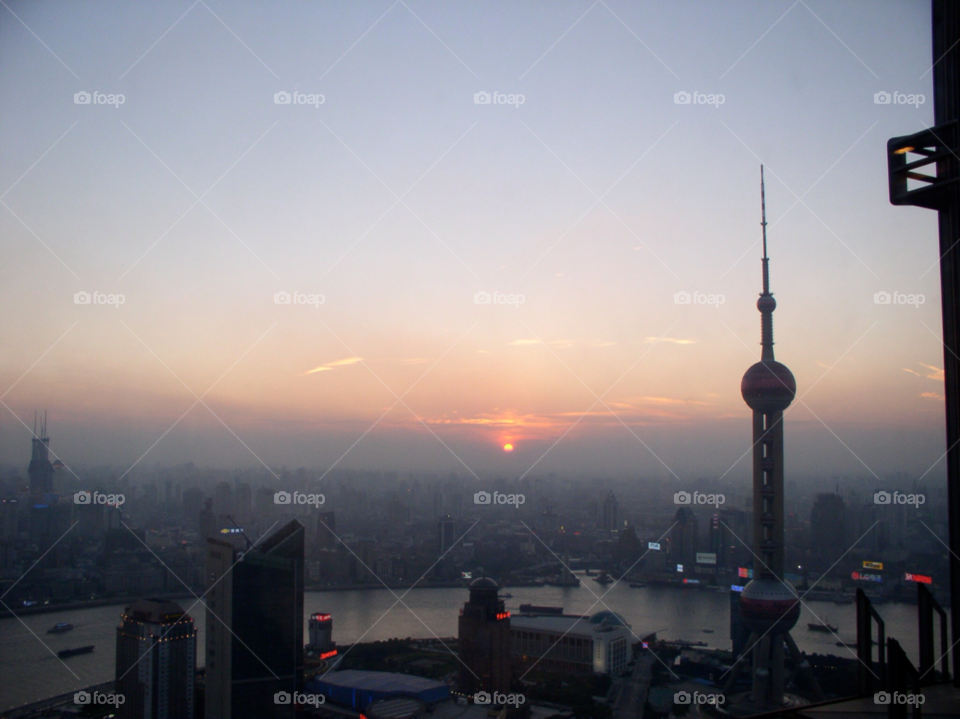 city china sunset fog by ollicres