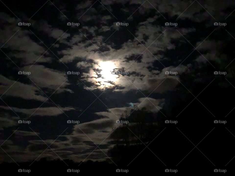 Full moon behind clouds