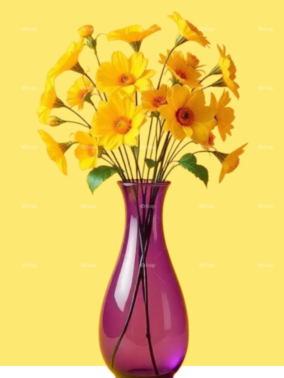 Yellow  flowers  in a purple vase