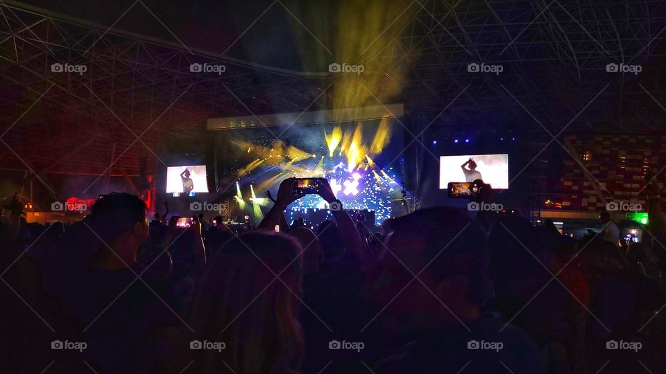 Crowd of people at the concert at night