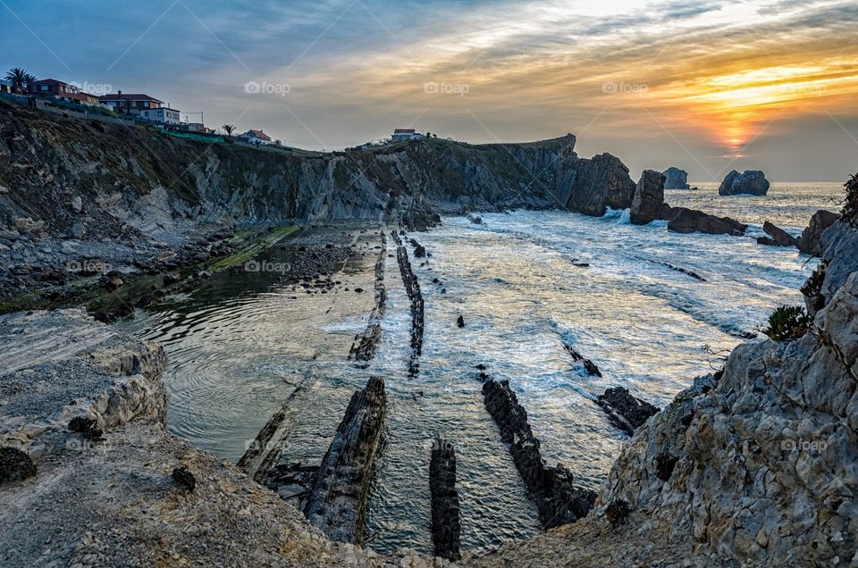 Beach at Cantabria, Spain at sunset 