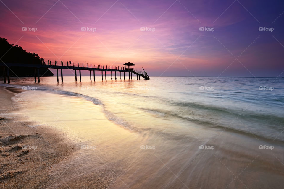 Beautiful sunset view at Kerachut Beach, Penang