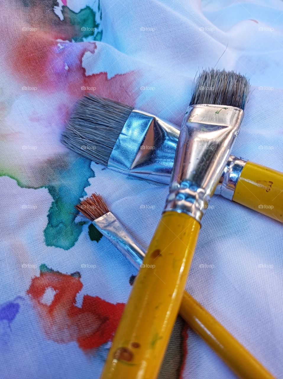 brushes on the painted fabric