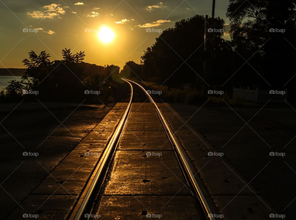 Sunset view of empty railway track