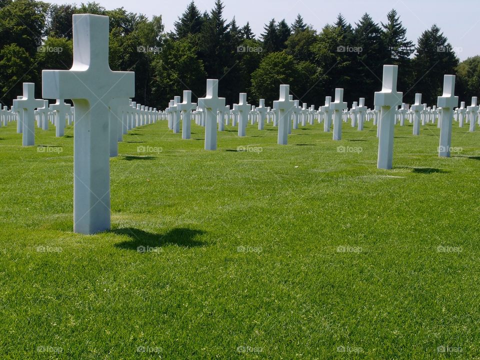Rows of crosses and an occasional Star of David where countless numbers of Americans who fell during World War II are buried at the American National Cemetery and Memorial in Hamm outside of Luxembourg City. 
