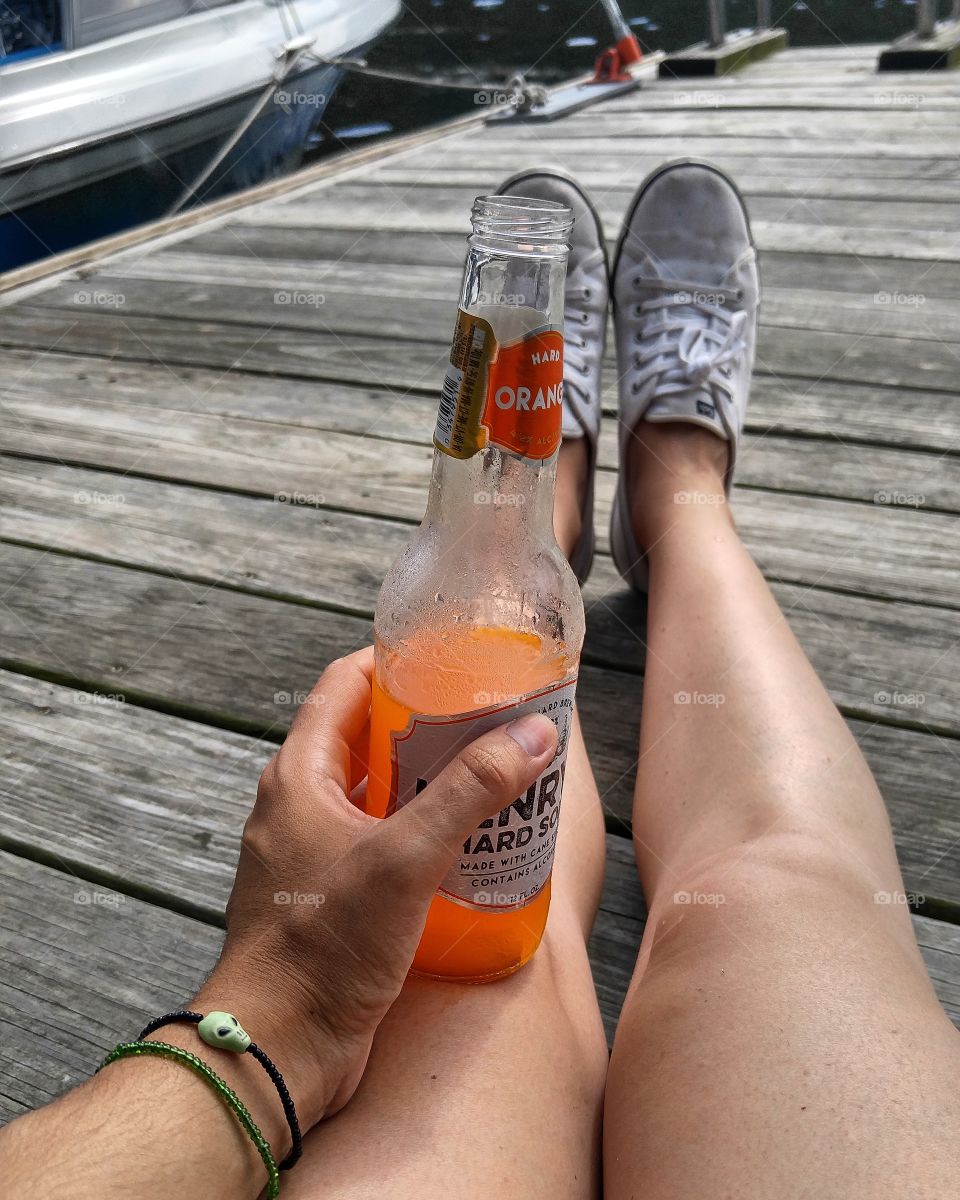 relaxing on the dock with an ice cold soda