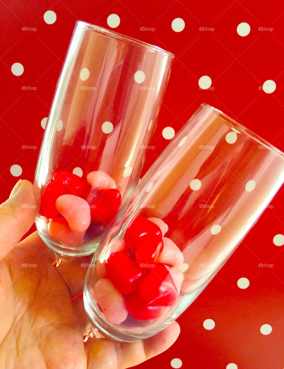 Valentine candies in wine flutes