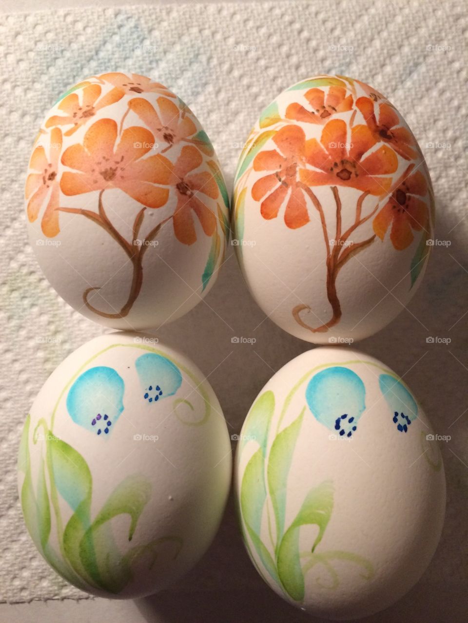 Easter eggs, hand painted. Spring flowers. Colorful, beautiful.