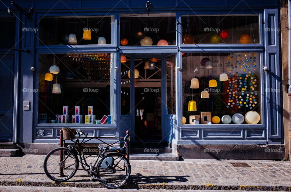 Bicycle in front of a shop