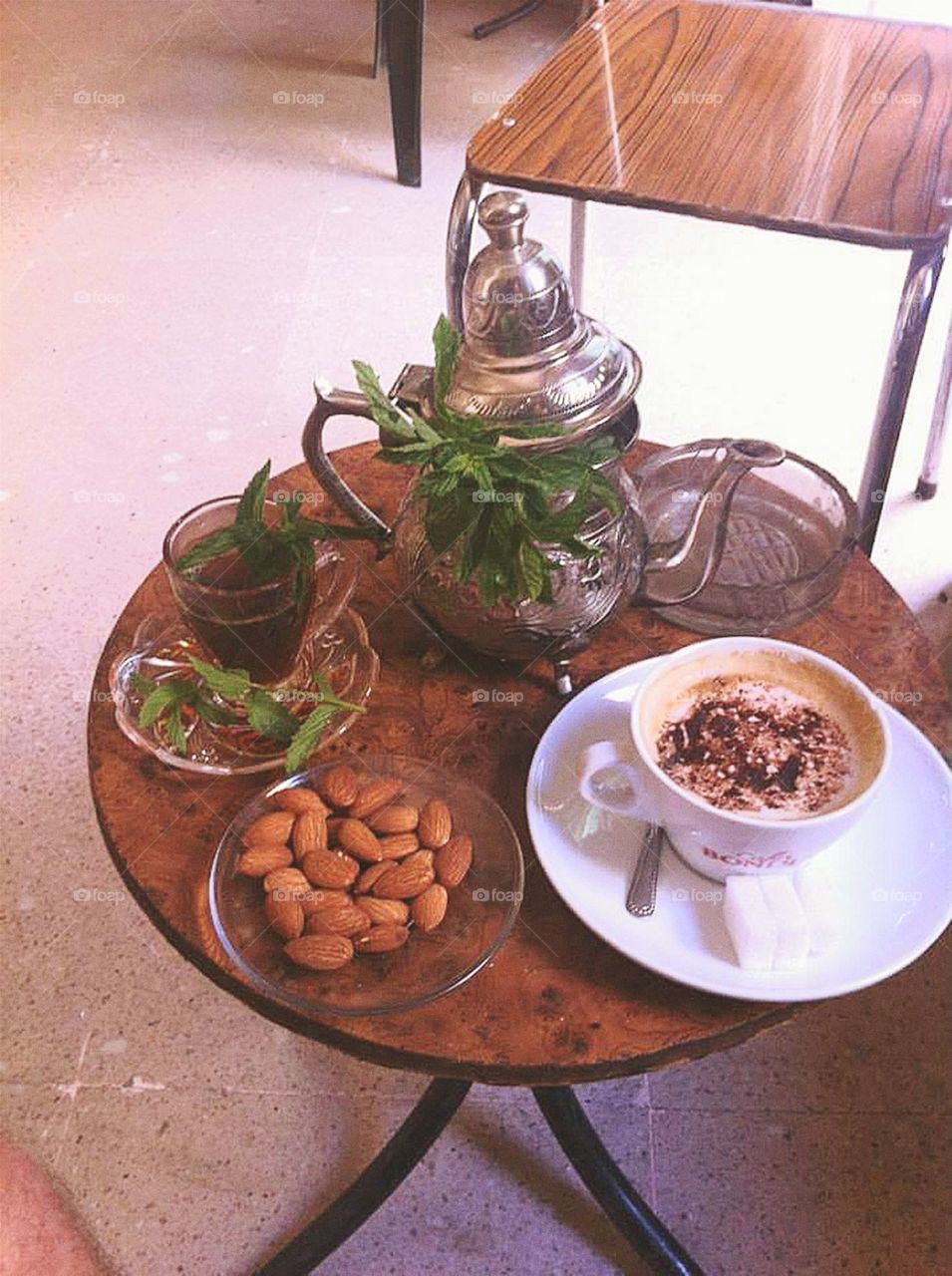 Fresh Mint Tea, Coffee and Almonds in Tunisia