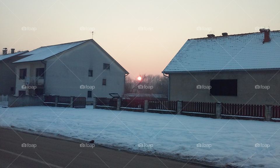 #winter#house#sunset