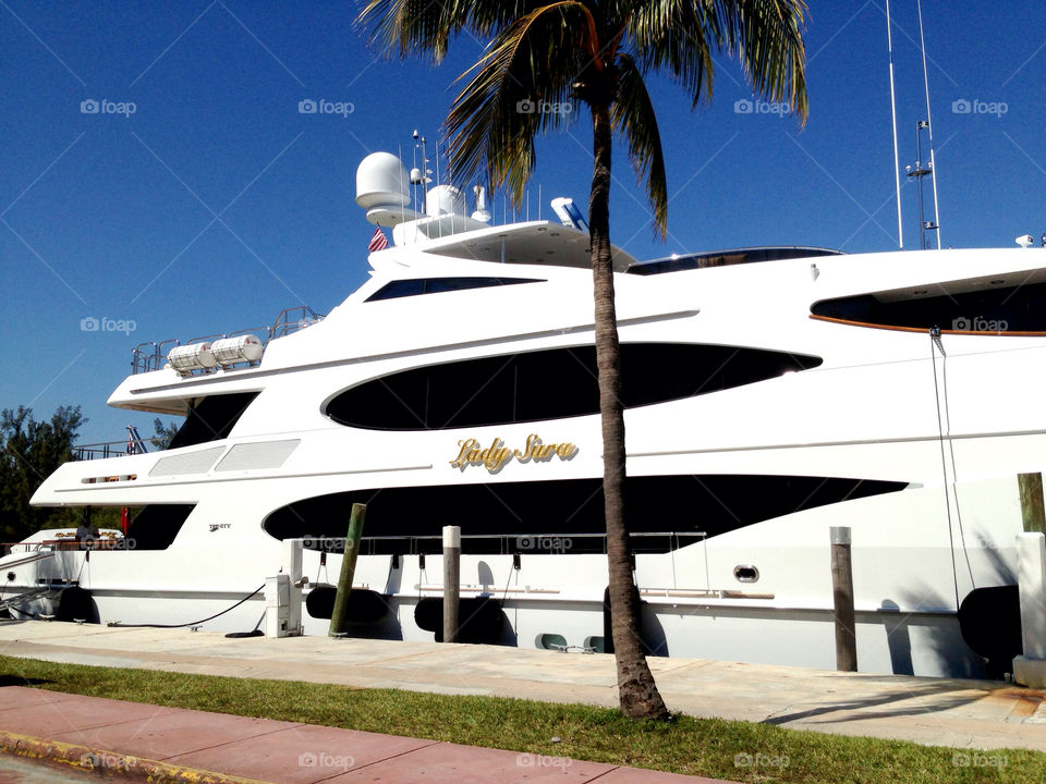 Luxurious boat moored at Miami Beach