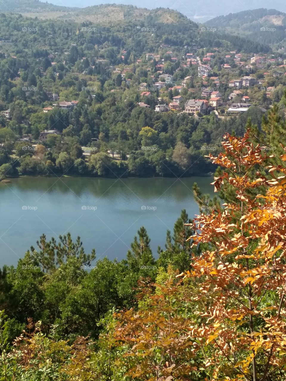 Beautiful view with lake and vilage