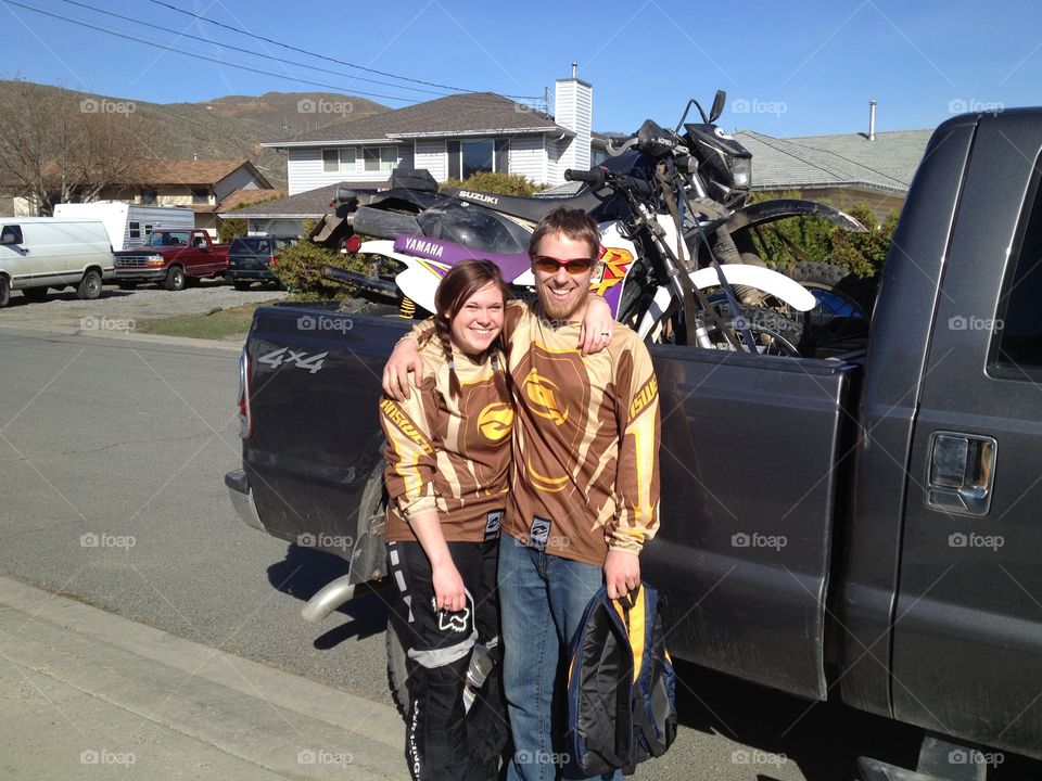 Couple with dirt bikes