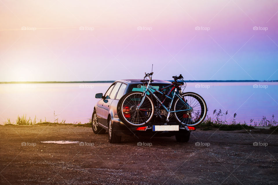 Stop on travels at sunset. Puck, Poland.