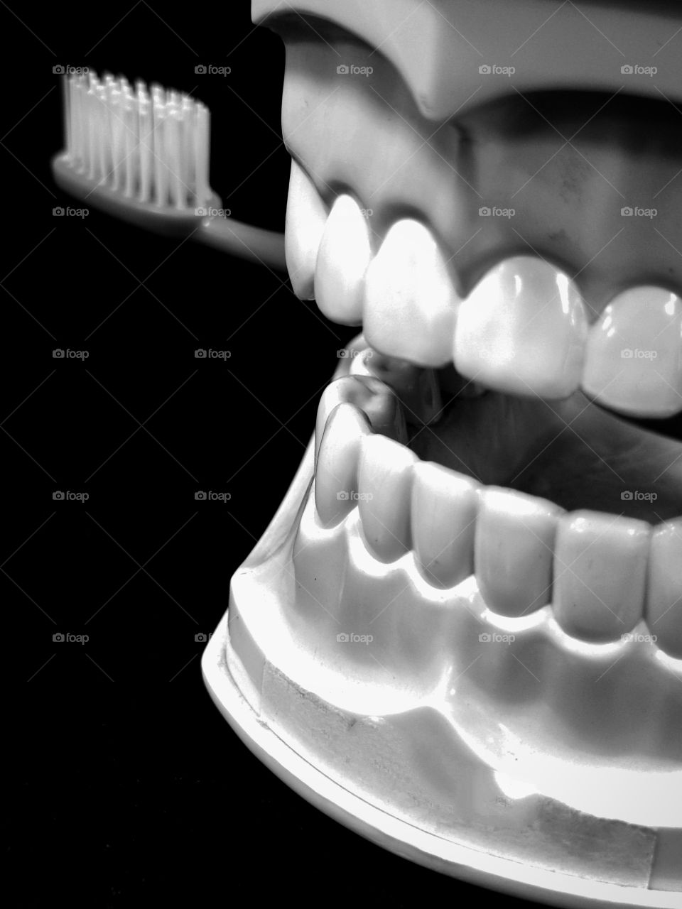 a person's jaw with teeth that holds a toothbrush