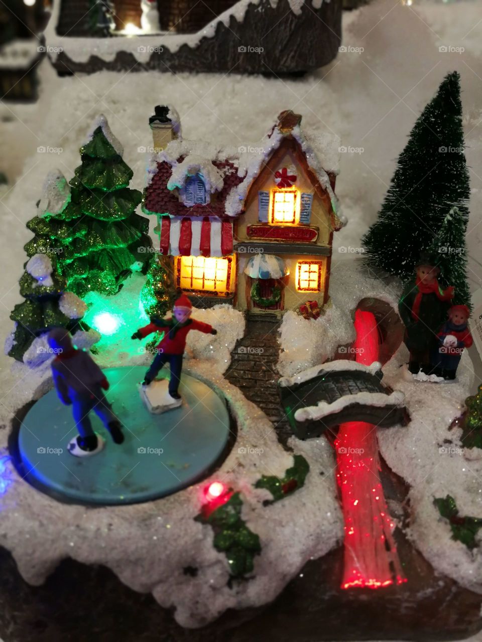 Christmas holiday toys snow magic fairy tale house window Light tree