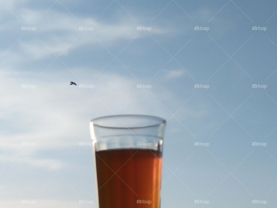 Beautiful cup of tea embraced foggy sky at marrakech city in Morocco.