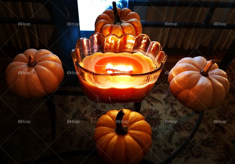Candlelit centerpiece in fall time 