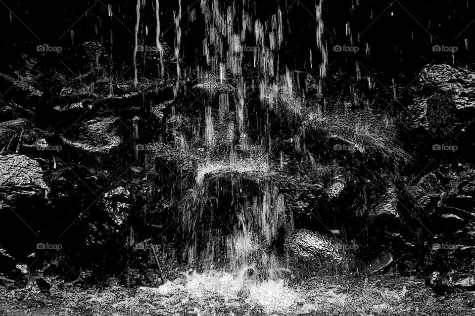 Another abstract with water but this shot was taken at the foot of a waterfall. Played with manual settings on my camera & used desktop tools to bring out a myriad of textures on the rocks, plants & splashing water. So much fun!