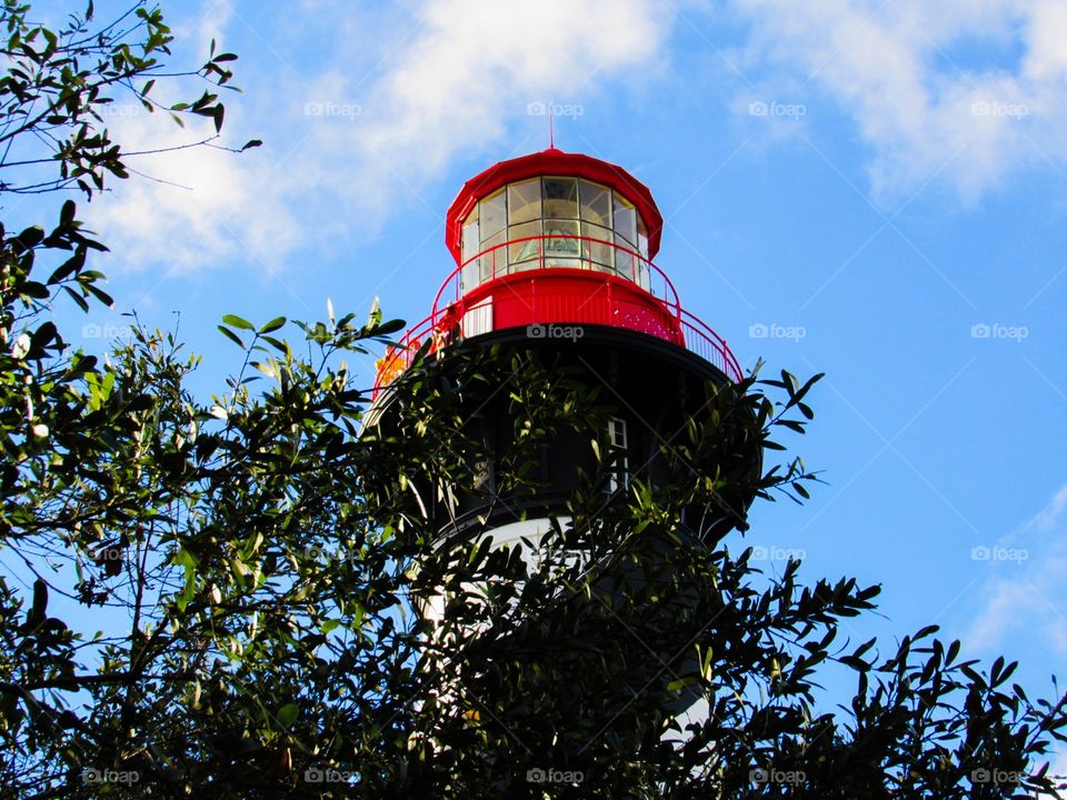 Saint Augustine Lighthouse towering above the treetops, is a popular tourist attraction in Florida 