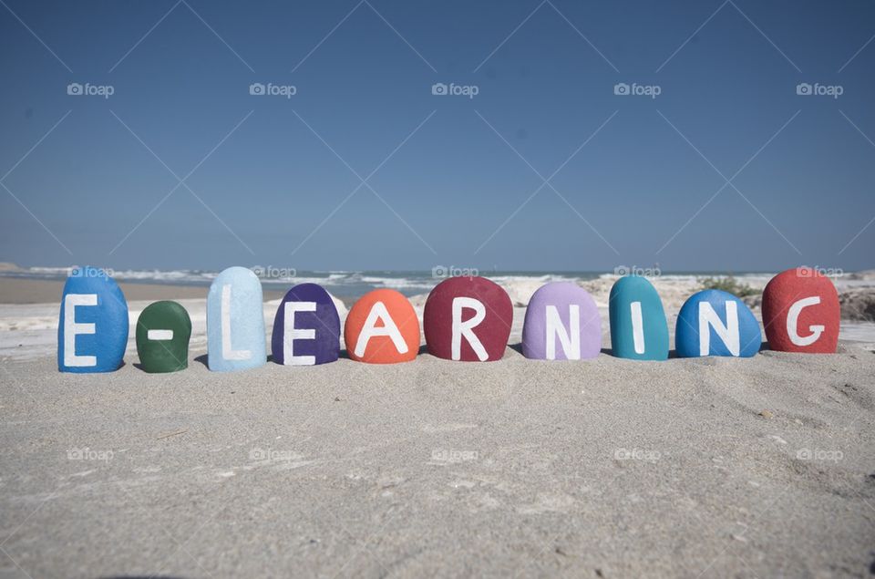 E-learning concept on colourful stones