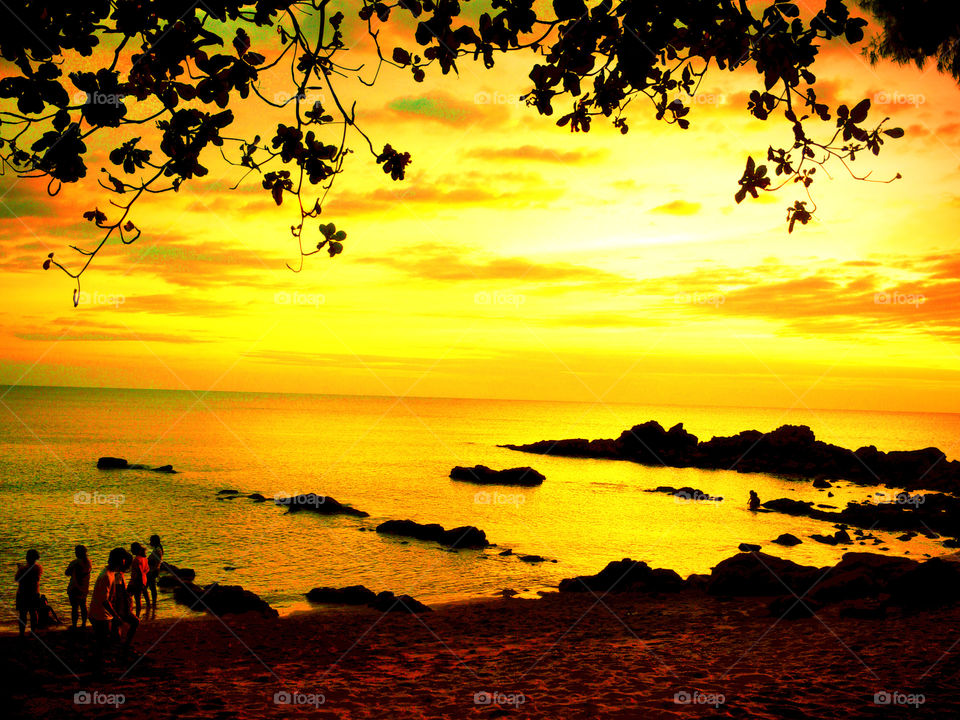 yellow sky. all of area is look yellow at the sea of Thailand