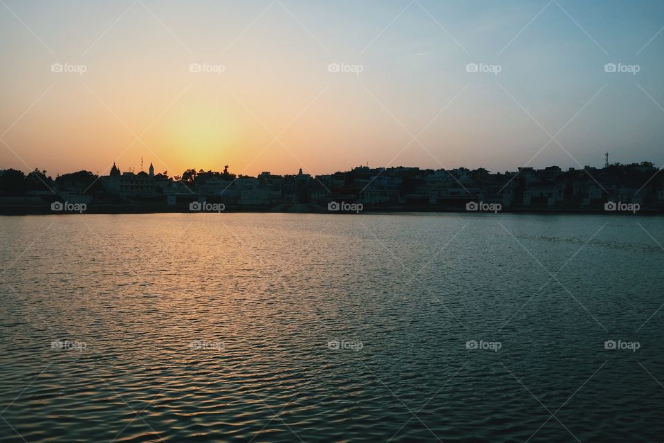 Sunset over pushkar lake