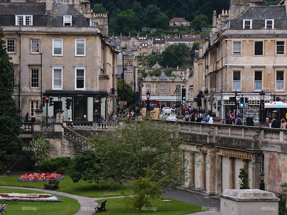 An urban park in Bath in England on a summer day on vacation 