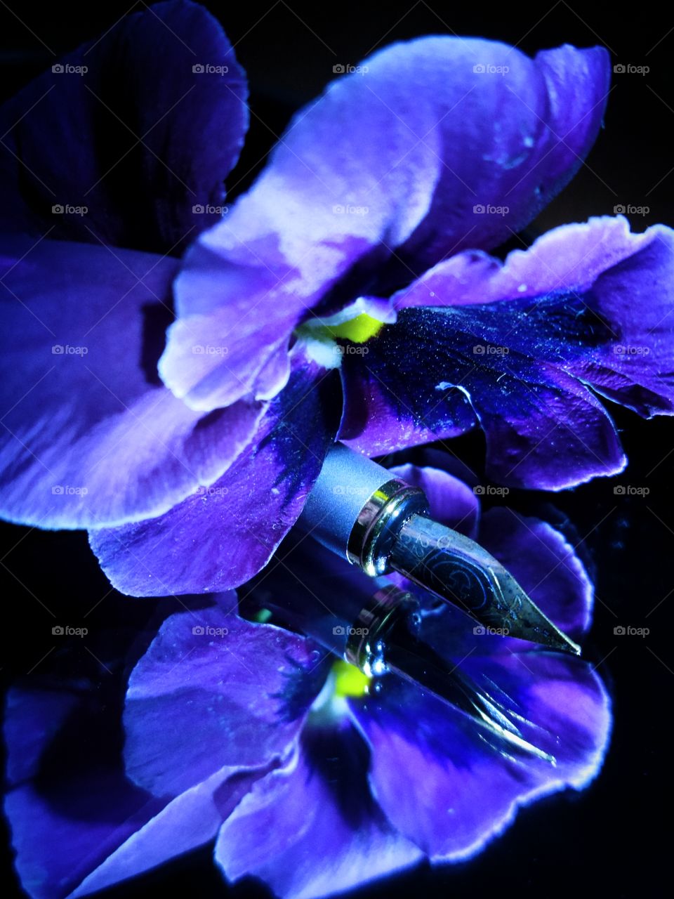 Reflection.  Ink pen and flower