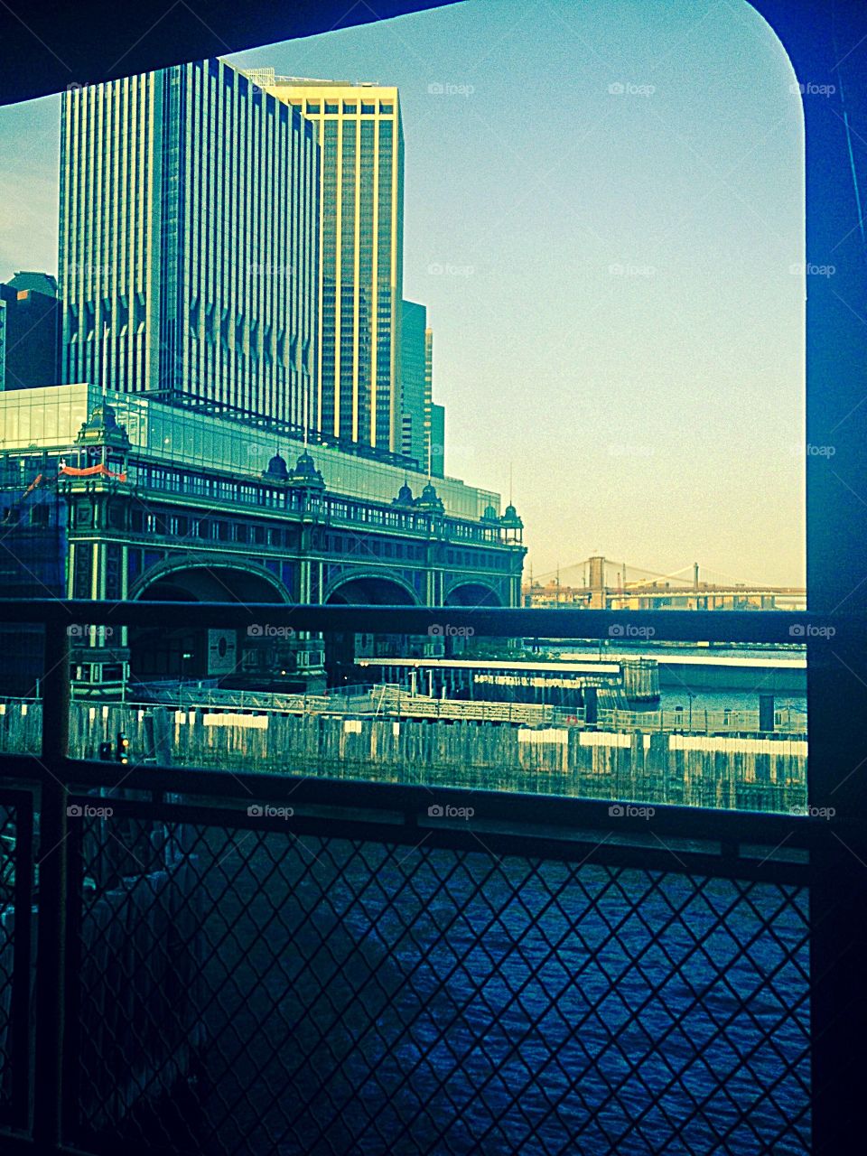 View out of a ferry window in NYC