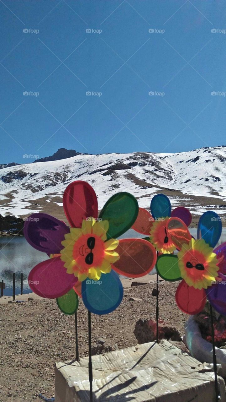 Beautiful and multicolor with splendid landscape and view to higher mountains coverd of snow in Morocco.