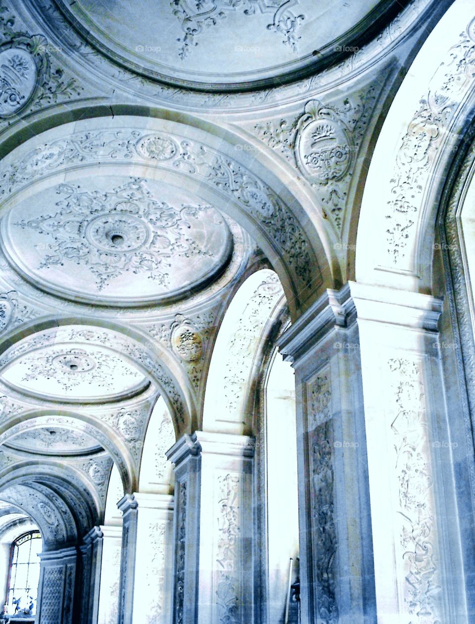 Columns of Sacre Cœur in blue white tone