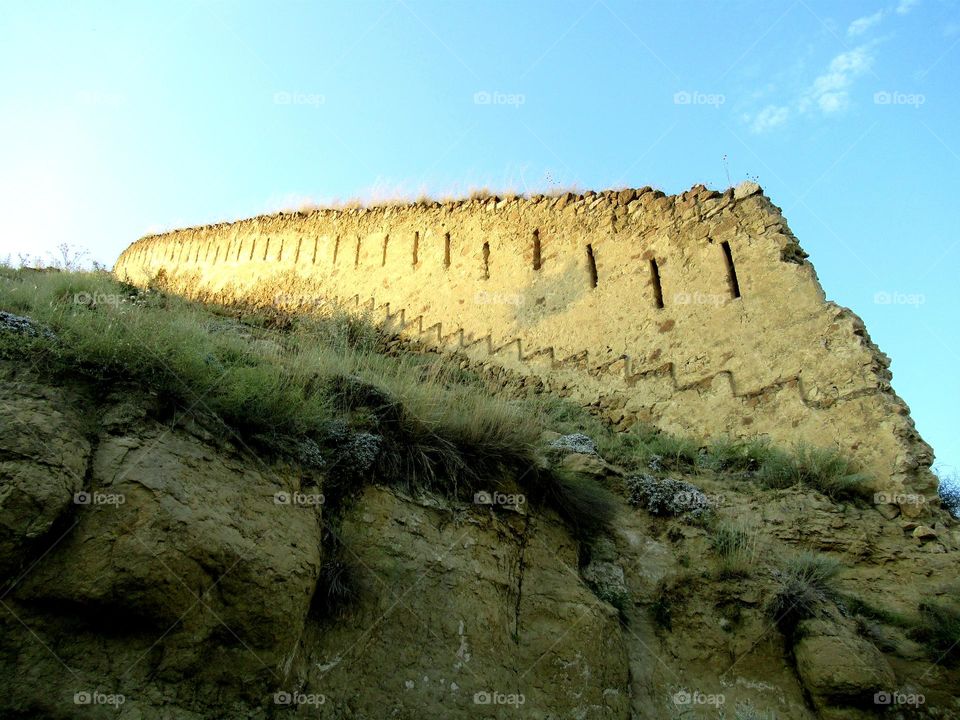 ancient fortress, wall in the mountains, Dagestan, Russia