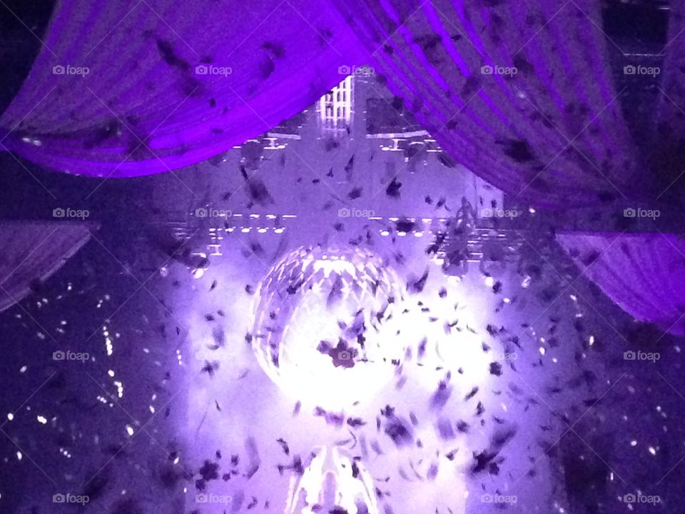 Purple stage light and confetti