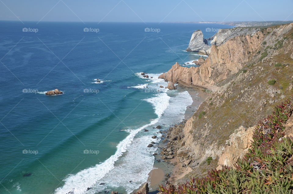 Ocean coastline at cabo de roca in Portugal