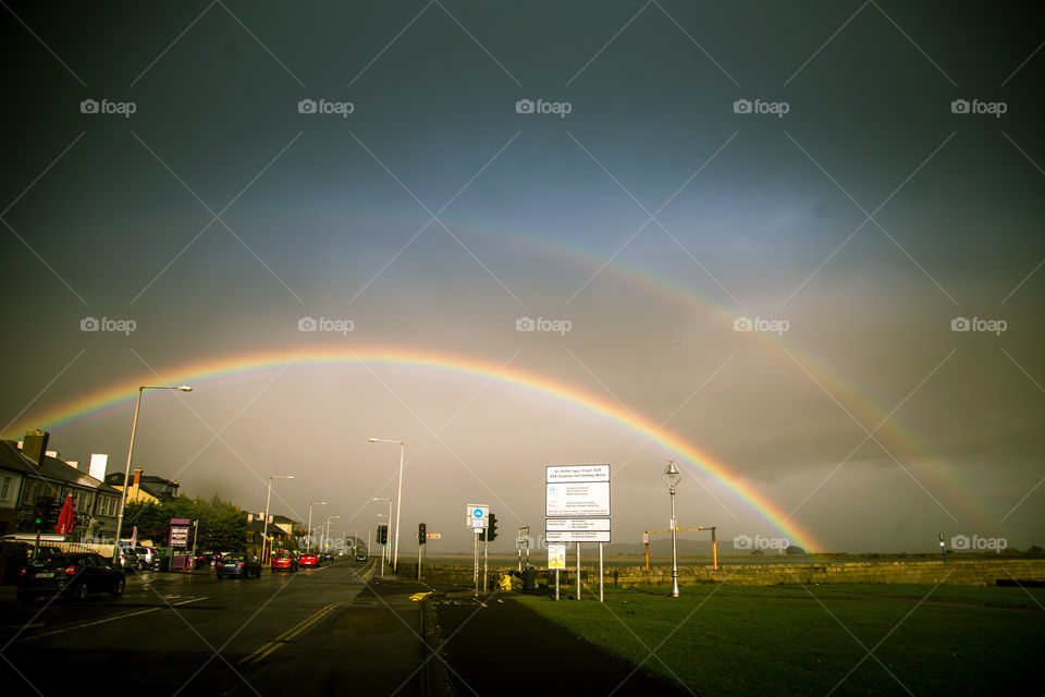 Rainbow, Sunset, Sun, Rain, Sky