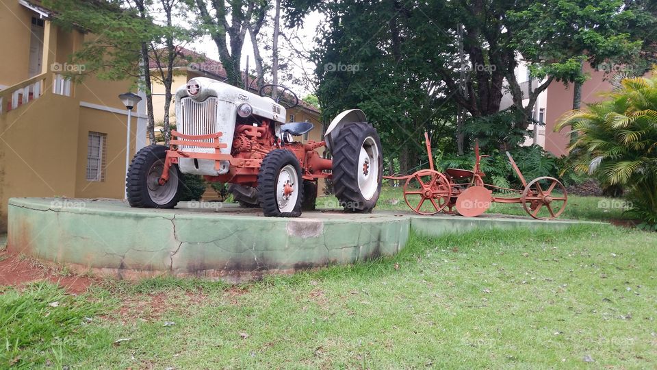 View of Vintage damaged tractor