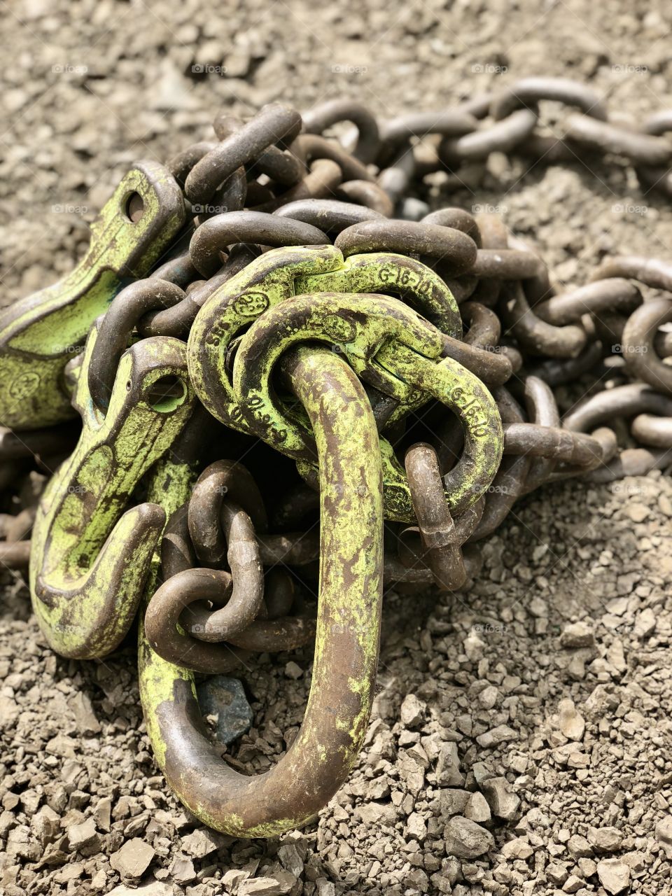 Foap Mission “Metal”! Abstract Unique Metal Chain With Bright Green Tarnish Along The Railroad Tracks!