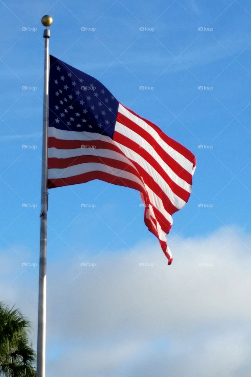 American flag blowing in the wind