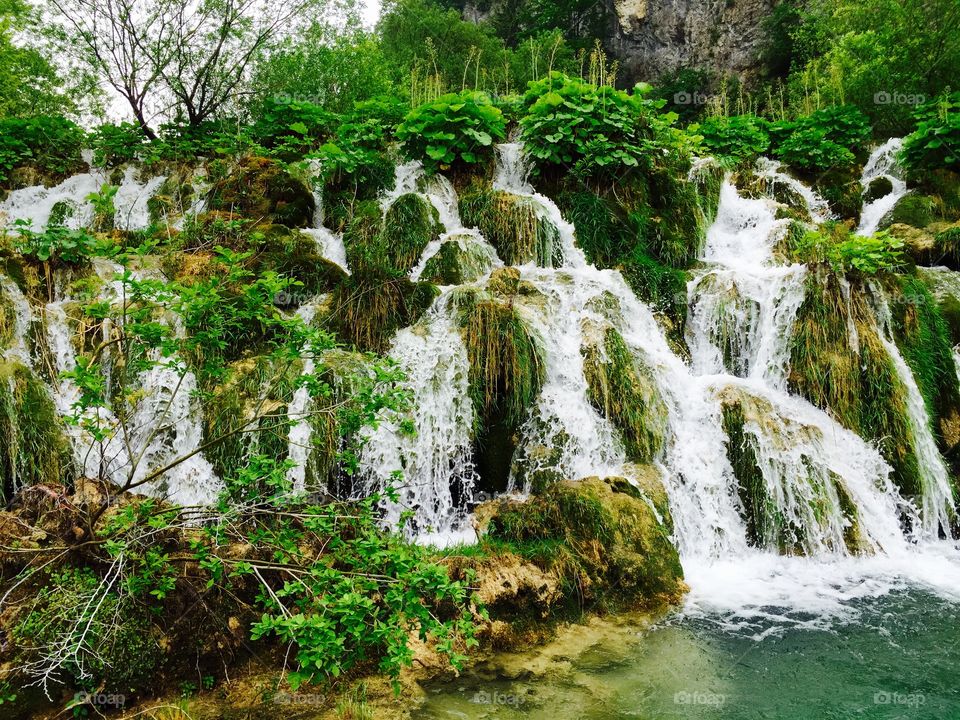 Lush waterfalls . Plitvice Lakes waterfalls